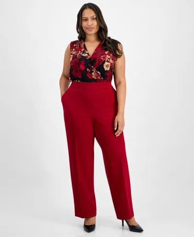 Anne Klein Plus Size Pull-on High-rise Compression Pants In Red