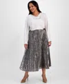 Anne Klein Plus Size Pull-on Pleated Sequin Midi Skirt In Metallic