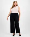 Anne Klein Plus Size Compression Pull-on Wide-leg Trousers In Anne Black