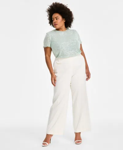 Anne Klein Plus Size Pull-on Wide-leg Tailored Pants In White Dove