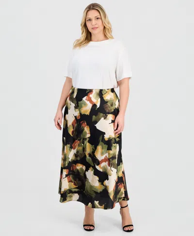 Anne Klein Plus Size Pull-on Bias Flared Skirt In Multi