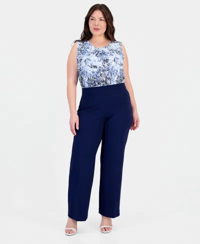 Anne Klein Plus Size Pull-on High-rise Wide-leg Pants In Blue