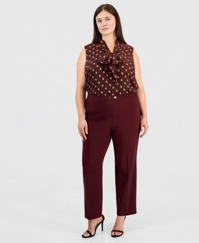 Anne Klein Plus Size Pull-on Straight Work Pants In Burgundy