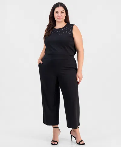 Anne Klein Plus Size Pull-on Wide-leg Cropped Pants In Black