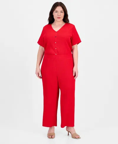 Anne Klein Plus Size Pull-on Wide-leg Pants In Red