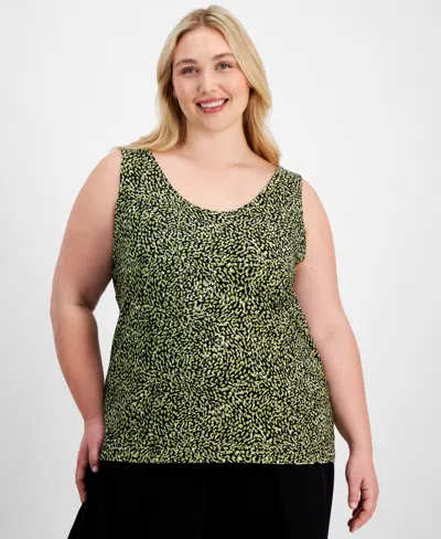 Anne Klein Plus Size Reversible Printed Tank Top In Leafy Green