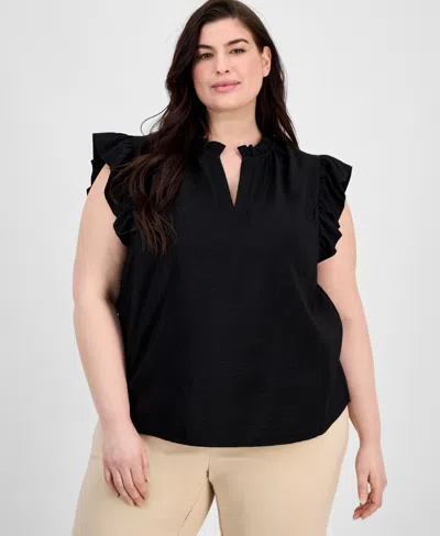 Anne Klein Plus Size Ruffle-trim Split-neck Sleeveless Blouse