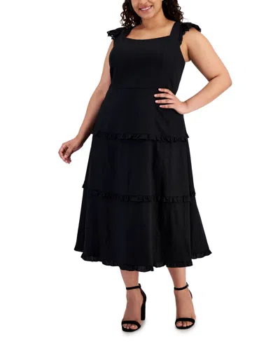 Anne Klein Plus Size Ruffle-trimmed Tiered Midi Dress In Anne Black