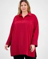 Anne Klein Plus Size Satin-collar Embellished-cuff Tunic In Red