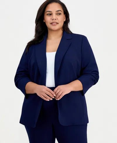 Anne Klein Plus Size Scrunch-sleeve Open-front Blazer In Gray