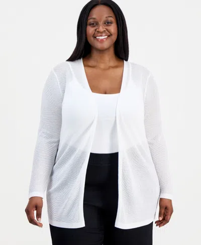 Anne Klein Plus Size Semi-sheer Textured-pattern Cardigan In White