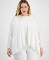 Anne Klein Plus Size Sequin Top Pintucked Pants Cardigan Sweater In Bright White