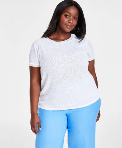 Anne Klein Plus Size Sequin-embellished Short-sleeve Top In Bright White