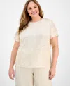 Anne Klein Plus Size Sequin-embellished Short-sleeve Top In Soft Latte