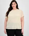 Anne Klein Plus Size Sequin-embellished Short-sleeve Top In Nude