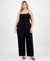 Anne Klein Plus Size Sequin Pinstripe High-rise Wide-leg Pants In Black