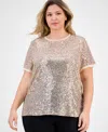 Anne Klein Plus Size Sequin Short-sleeve Crewneck Tee In Pink