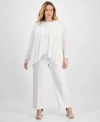 Anne Klein Plus Size Sequin Top Pintucked Pants Cardigan Sweater In Bright White