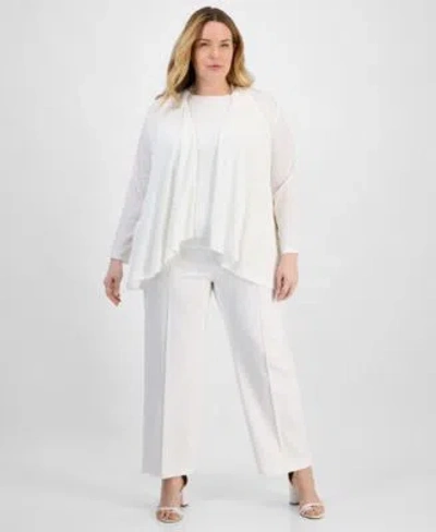Anne Klein Plus Size Sequin Top Pintucked Pants Cardigan Sweater In Bright White