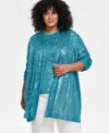 ANNE KLEIN PLUS SIZE SEQUINED DRAPED-FRONT CARDIGAN JACKET