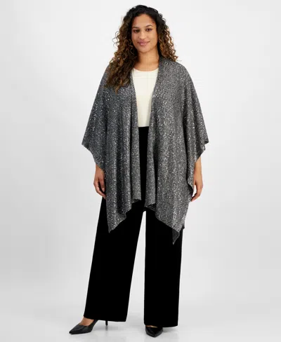 Anne Klein Plus Size Sequined Knit Open-front Cape, Created For Macy's In Dark Heather