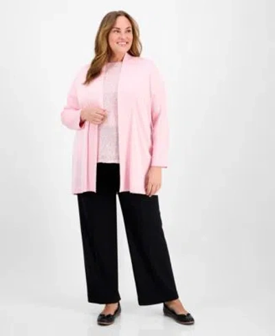 Anne Klein Plus Size Sequined Mesh Trim Short Sleeve Top Sonoma Open Front Long Sleeve Cardigan Pull On Mid Ris In Peony Pink