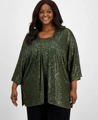 ANNE KLEIN PLUS SIZE SEQUINNED 3/4-SLEEVE JACKET