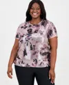 Anne Klein Plus Size Sequinned Short-sleeve Top In Purple