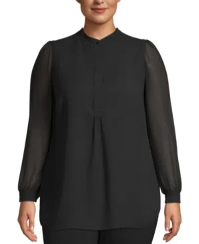 Anne Klein Plus Size Sheer-sleeve Tunic In Anne Black