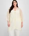 Anne Klein Plus Size Shimmer-texture Open-front Scarf Kimono Cardigan