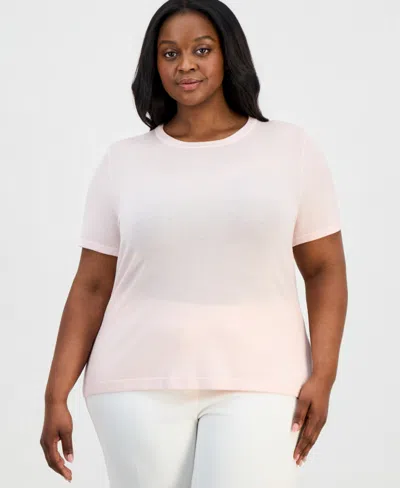 Anne Klein Plus Size Short Sleeve Merino Wool Sweater In Pink