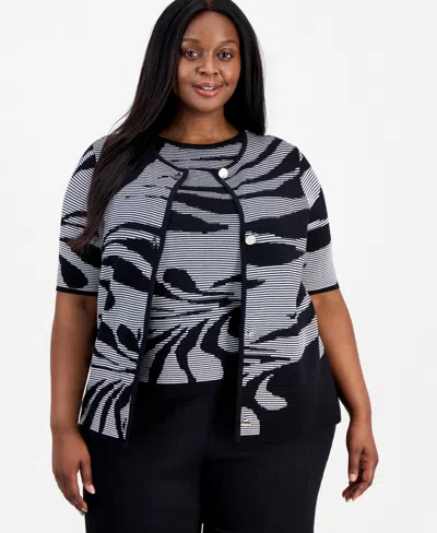 Anne Klein Plus Size Short-sleeve Cardigan In Gray