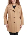 Anne Klein Plus Size Single-breasted Peacoat, Created For Macy's In Camel