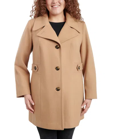 Anne Klein Plus Size Single-breasted Peacoat, Created For Macy's In Camel