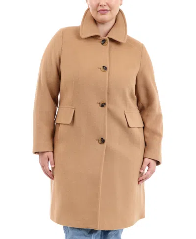 Anne Klein Plus Size Single-breasted Walker Coat, Created For Macy's In Camel