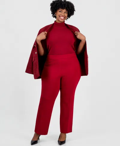 Anne Klein Plus Size Slash Pocket Straight-leg Trouser In Red