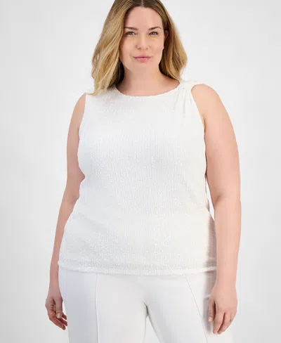 Anne Klein Plus Size Sleeveless Sequin Top In Bright White