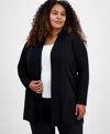 Anne Klein Plus Size Sonoma Open-front Long-sleeve Cardigan In Anne Black