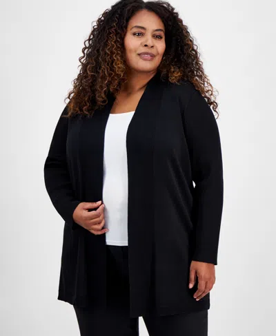 Anne Klein Plus Size Sonoma Open-front Long-sleeve Cardigan In Anne Black