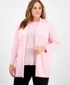 Anne Klein Plus Size Sonoma Open-front Long-sleeve Cardigan In Peony Pink