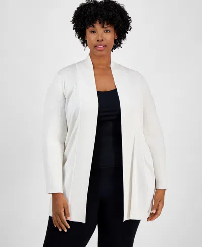 Anne Klein Plus Size Sonoma Open-front Long-sleeve Cardigan In White Dove