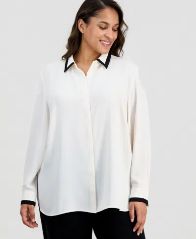 Anne Klein Plus Size Spread-collar Button-front Blouse In White