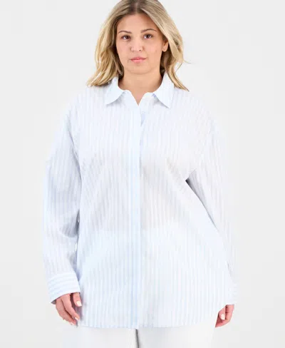 Anne Klein Plus Size Striped Button-front Shirt In White