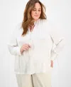 Anne Klein Plus Size Tie-neck Stand-collar Blouse In White Dove
