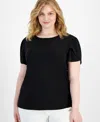 Anne Klein Plus Size Harmony Lace Applique Top In Anne Black