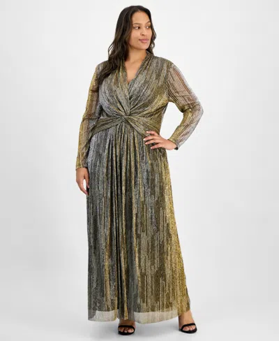 Anne Klein Plus Size Twist-front Maxi Dress In Gray