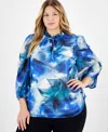 Anne Klein Tulla Abstract Floral Print Popover Top In Anne White
