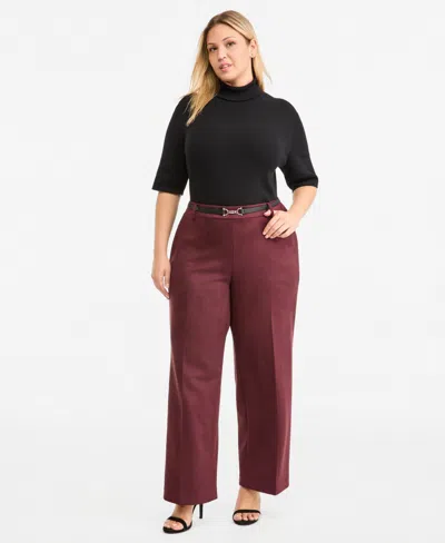 Anne Klein Plus Size Wide Leg Pull-on Pants In Burgundy