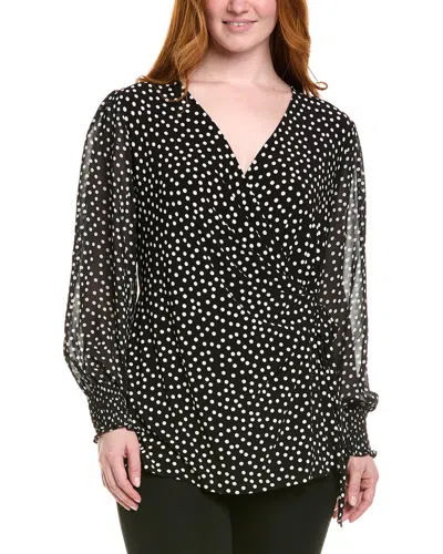 Anne Klein Smocked Sleeve Wrap Top In Black