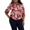 Anne Klein Plus Tulla Womens Floral Print Ruffled Blouse In Burgundy